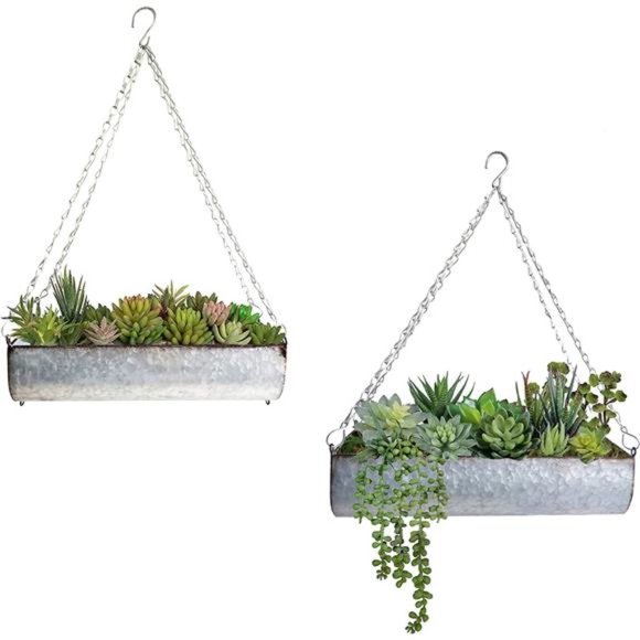 Galvanized Metal Farmhouse Wall Hanging Planter, Plant Holders Indoor - Picture 3 of 7